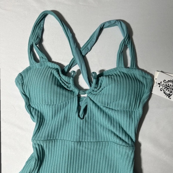 Becca Kylam Bandeau One Piece Swimsuit in Mineral Green - Picture 5 of 11